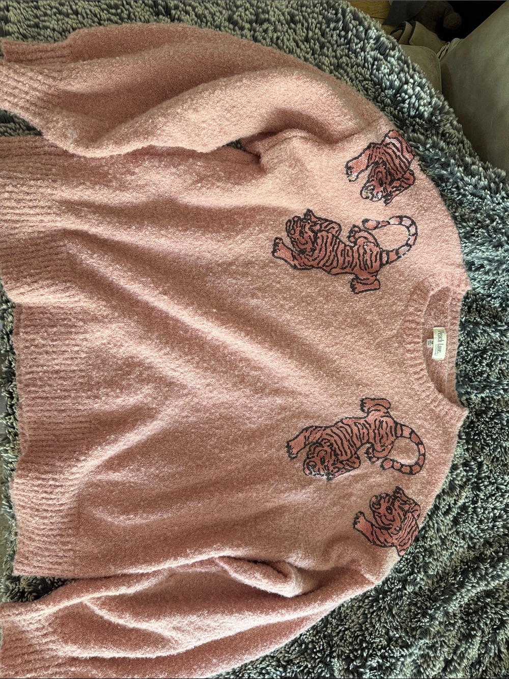 Peachy/pink Love California Pink Crewneck Sweater with Embroidered Tigers